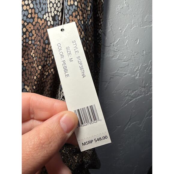 Counterparts brown abstract cinched babydoll long sleeve blouse womens medium - Picture 3 of 8